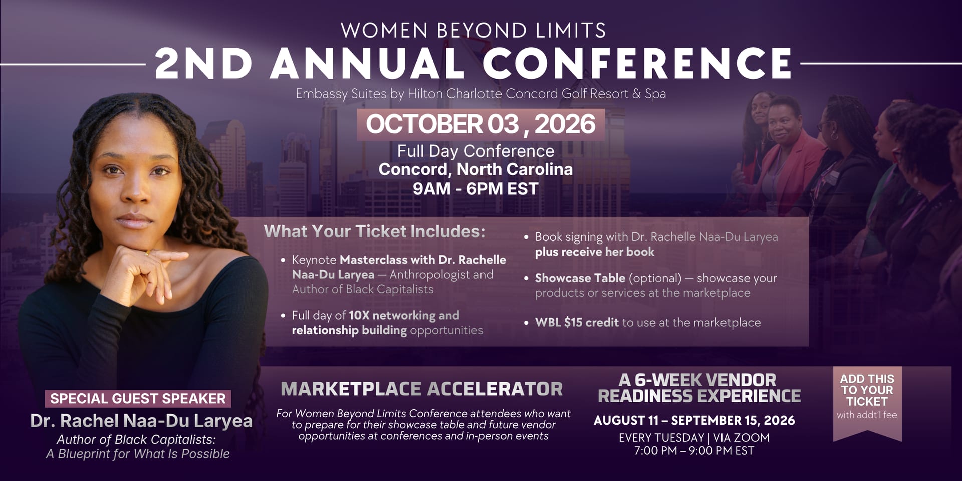 Women Beyond Limits 2nd Annual Conference flyer — October 3, 2026 in Concord, NC.